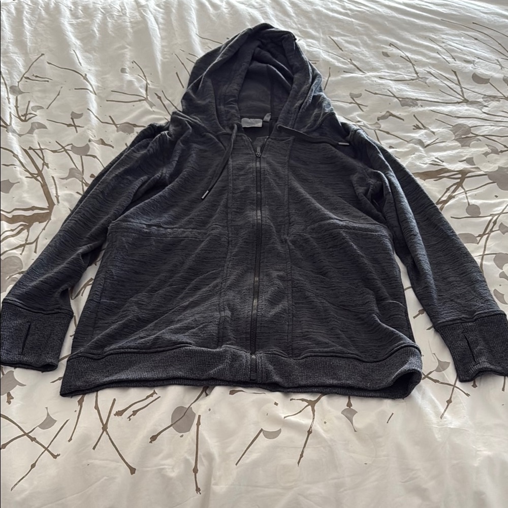 Athleta Heather Grey Hoodie Long Zip Jacket